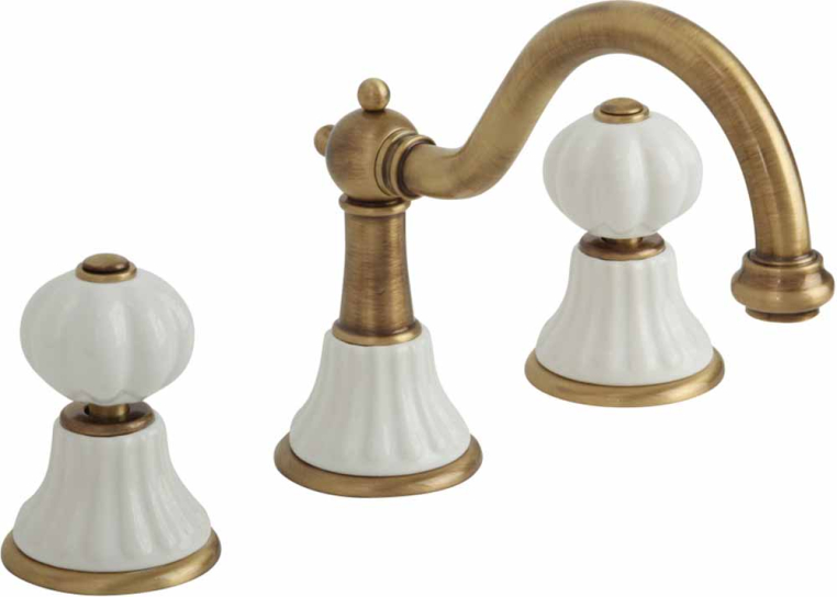 Смеситель для раковины донный клапан "click-clack" Migliore Olivia 18999 на 3 отверстия излив змейка белый/бронза