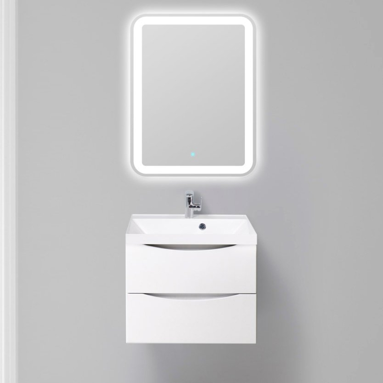 Комплект мебели BelBagno Marino 60 bianco lucido, подвесная (MARINO-600-2C-SO-BL-P+BB600/450-LV-MR-AST+SPC-MAR-600-800-LED-TCH)