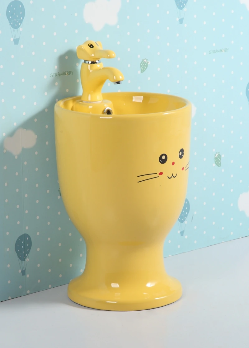 Раковина Gid Nb193-Y 69912 накладная с пъедесталом желтая 37x37x53