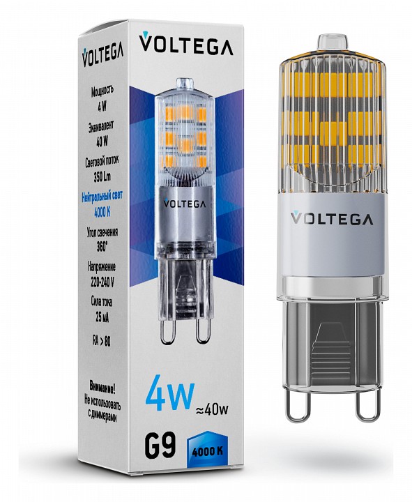 Лампа светодиодная Voltega Simple G9 4Вт 4000K VG9-K2G9cold4W