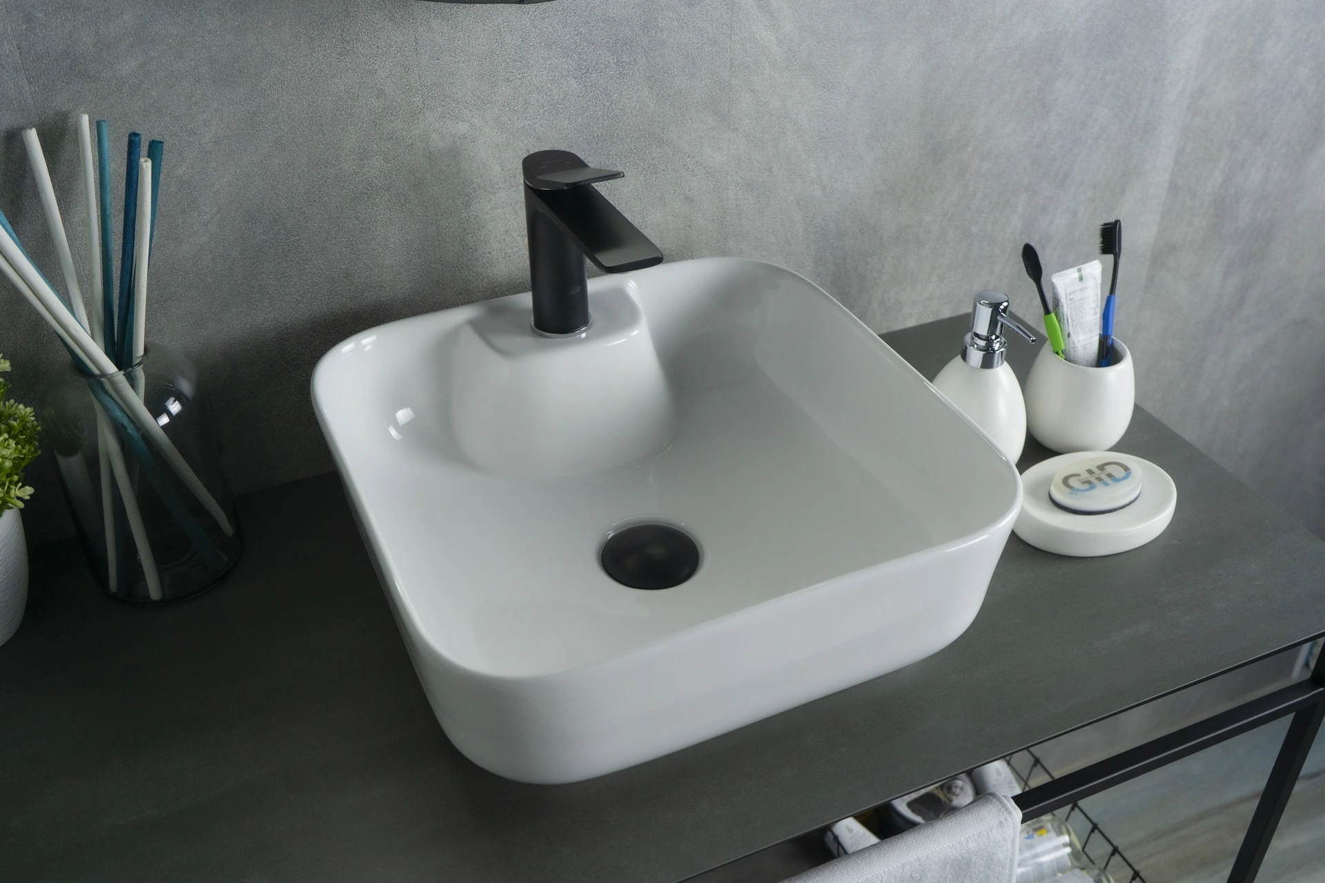 Раковина Gid N9443 51154 накладная белая 41x41x15