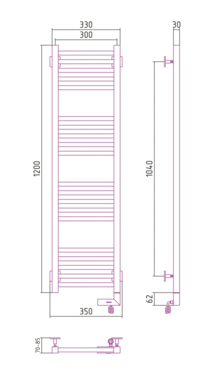 Электрический полотенцесушитель Сунержа Модус 2.0 1200x300 ТЭН Пр. (00-5601-1230)