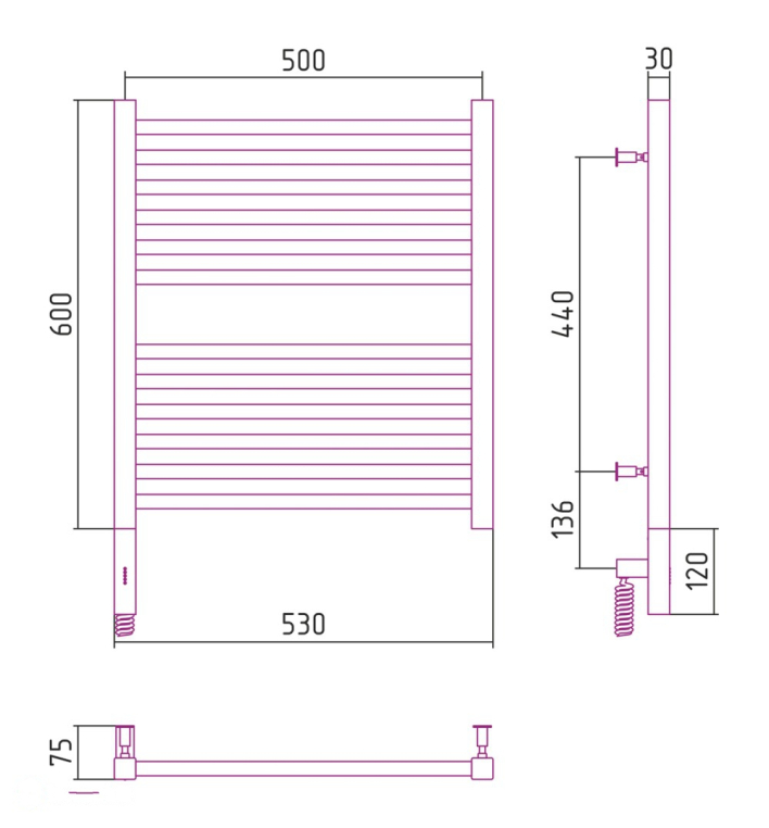 Электрический полотенцесушитель Сунержа Модус 3.0 600x500 МЭМ Лев. (00-5700-6050)