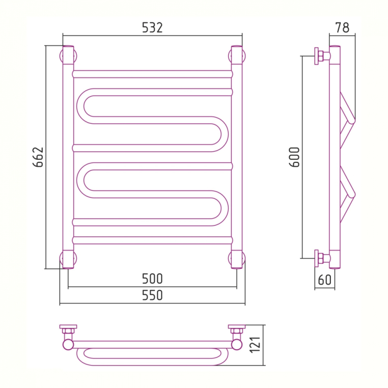 Полотенцесушитель водяной Сунержа Элегия+ 55x66 03-0205-6050 золото