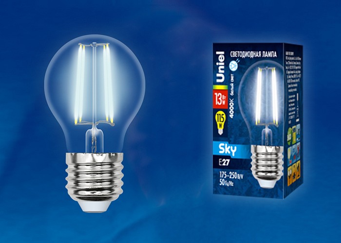 Лампа светодиодная Uniel E27 13Вт 4000K LED-G45-13W/4000K/E27/CL PLS02WH картон