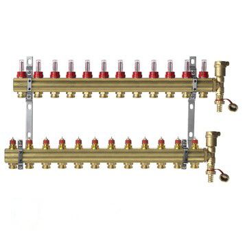 Комплект коллекторов Danfoss FHF-12F set из латуни, 12 контуров (088U0732)