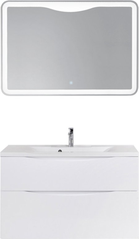 Комплект мебели BelBagno Marino H100 bianco lucido (MARINO-H60-1000-2C-SO-BL-P+BB1000/445-LV-MR-PR+SPC-MAR-1000-800-LED-TCH)