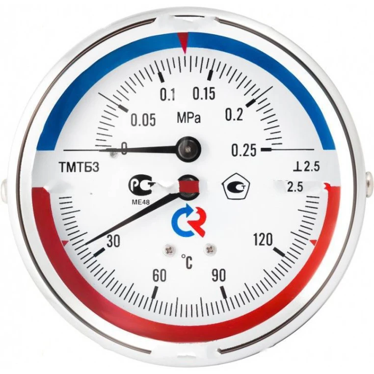 00000002291 РОСМА ТМТБ-31Т.1 (0-120 С)/(0-1,6 MPa) G1/2 ТЕРМОМАНОМЕТР 80мм, длина клапана 46мм осевое присоединение, КТ 2,5