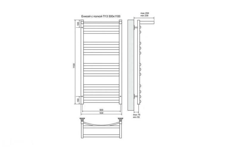 Электрический полотенцесушитель Terminus Енисей с полкой П13 500x1100 ТЭН Лев./Пр. (4660059920795)