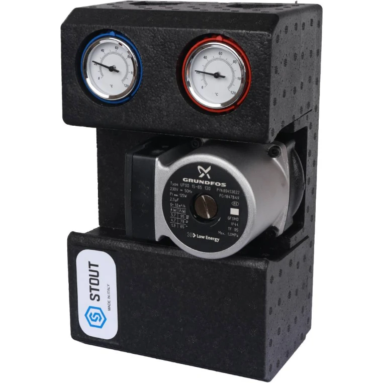 Насосная группа STOUT (SDG-0001-002002) с прямым контуром 3/4 с насосом Grundfos UPSO 15-65 130 в теплоизоляции