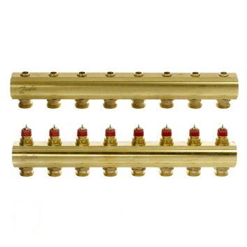 Коллектор Danfoss FHF-8 из латуни для 8 контуров, с преднастройкой (088U0508)