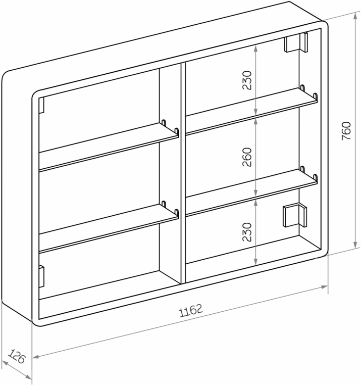 Зеркало-шкаф Stworki Ольборг МВК078 120, с подсветкой, прямоугольный, большой, навесной, в стиле лофт, с розеткой (МВК078)