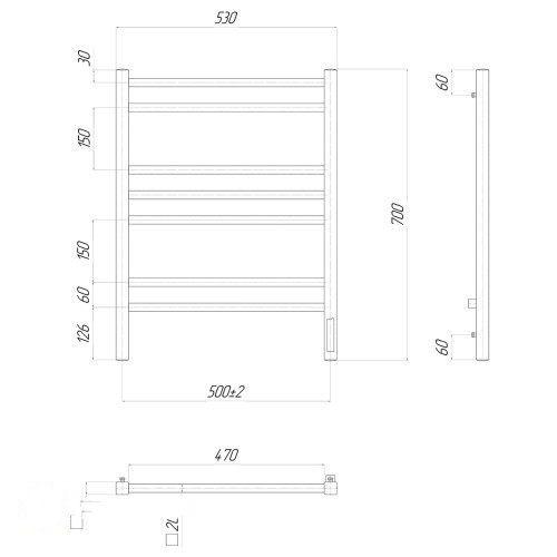 Полотенцесушитель электрический Lemark Unit П7 500x700, диммер справа LM45707Z (LM45707Z)