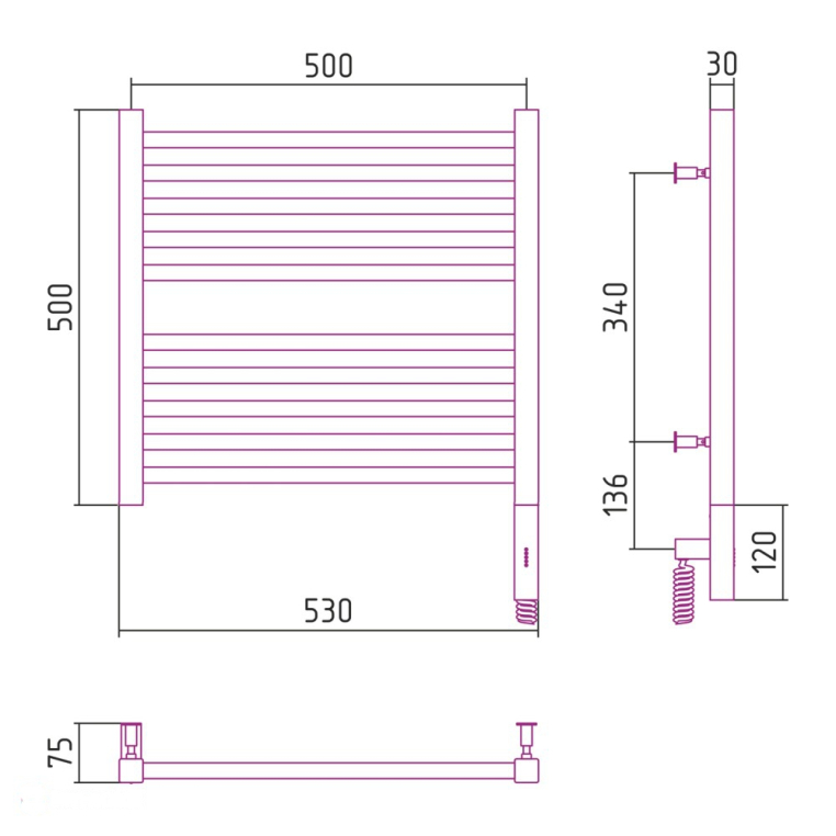 Электрический полотенцесушитель Сунержа Модус 3.0 500x500 МЭМ Пр. матовый белый (30-5701-5050)