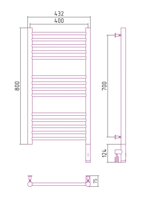 Электрический полотенцесушитель Сунержа Богема 3.0 прямая 800x400 МЭМ Пр. темный титан муар (15-5805-8040)
