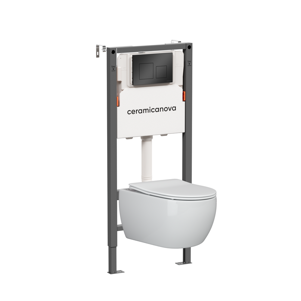 Комплект Подвесной унитаз PLAY Rimless + Система инсталляции Balance кнопка Square, черный матовый