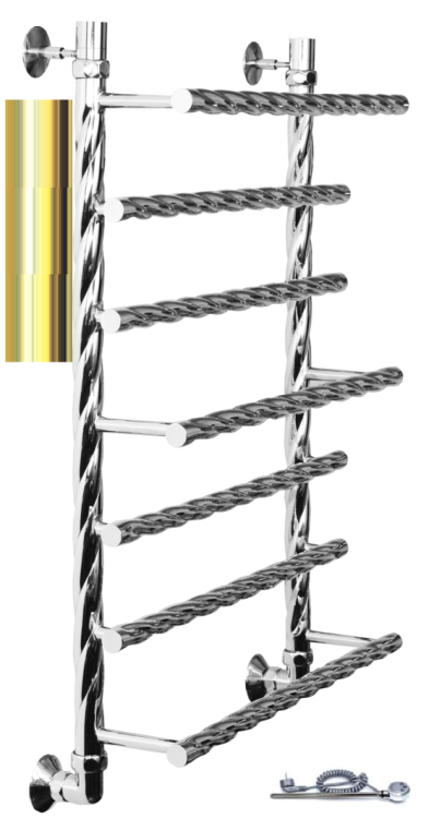 Полотенцесушитель Двин Q BRAID electro 60/50 1"-3/4"-1/2" Электрический  ТЭН справа К эл, Золотой хром (4627170784200)