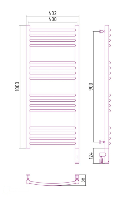 Электрический полотенцесушитель Сунержа Богема 3.0 выгнутая 1000x400 МЭМ Пр. золото (03-5803-1040)