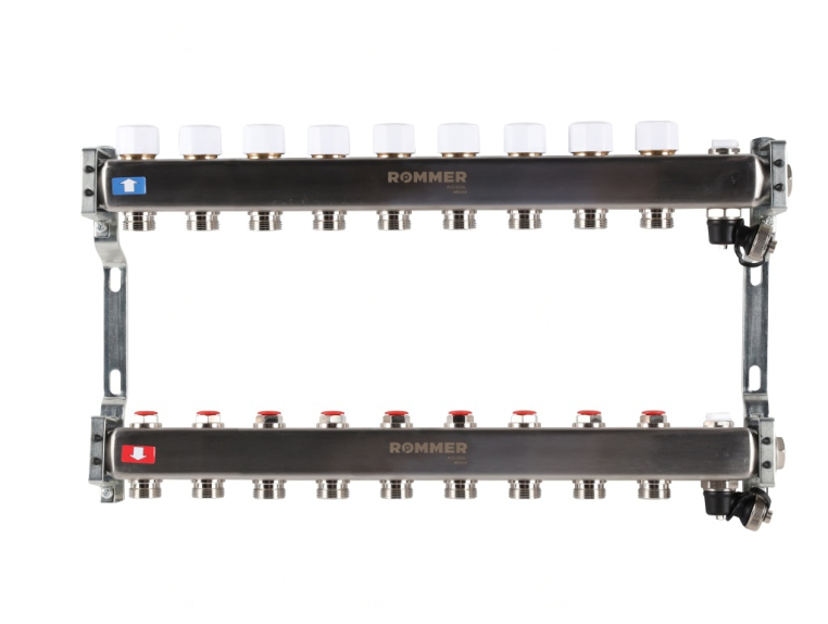 RMS-3201-000009 ROMMER Коллектор из нержавеющей стали без расходомеров, с клапаном вып. воздуха и сливом 9 вых.