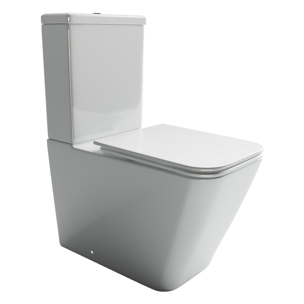 Напольный пристенный унитаз с бачком Cubic Rimless, двойной смыв 3/6 арматура, нижняя подводка глубокий смыв, горизонтальный (универсальный) выпуск, с крепежом, с ультра тонким сидением и крышкой с функцией плавного закрытия, дюропласт