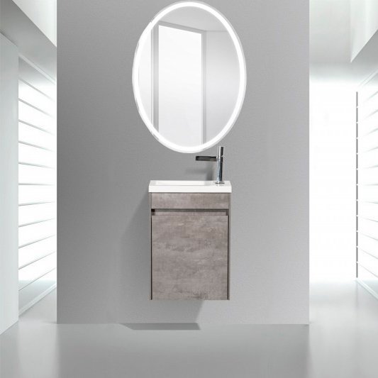 Комплект мебели BelBagno Pietra Mini 46 R stucco cemento (PIETRA MINI-460-1A-SO-SCM-R+BB-460-PM-LVB+SPC-VST-600-800-LED-BTN)