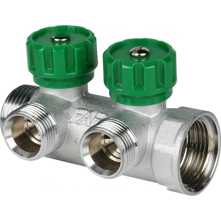FK 3821 134 FAR Коллектор распределительный 1", проходной, хромированный, 2 отвода 3/4" ЕК