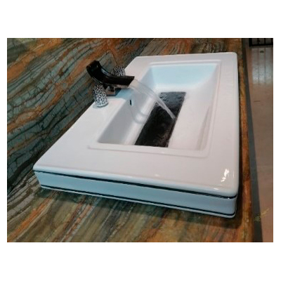 Terzofoco 0406NCG Раковина BLUE Moon  neo classic с золотыми полосками  для установки на столешницу, размер 830*530*90 мм, цвет GLOSSY WHITE Inside AND GOLD RIM
