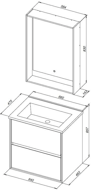 Тумба под раковину Aquanet Милан 65 черный глянец 00306379