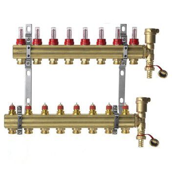 Комплект коллекторов Danfoss FHF-8F set из латуни, 8 контуров (088U0728)