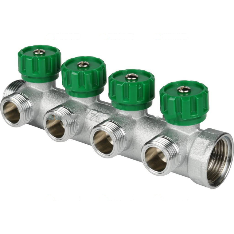 FK 3824 134 FAR Коллектор распределительный 1", проходной, хромированный, 4 отвода 3/4" ЕК