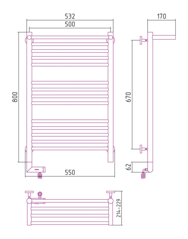 Электрический полотенцесушитель Сунержа Богема с полкой 2.0 800x500 ТЭН Лев. (00-5206-8050)