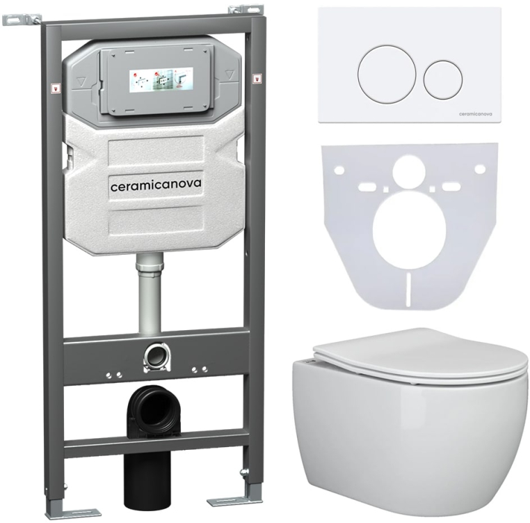 Инсталляция с унитазом и с кнопкой смыва Ceramica Nova CN3009_1001W_1000