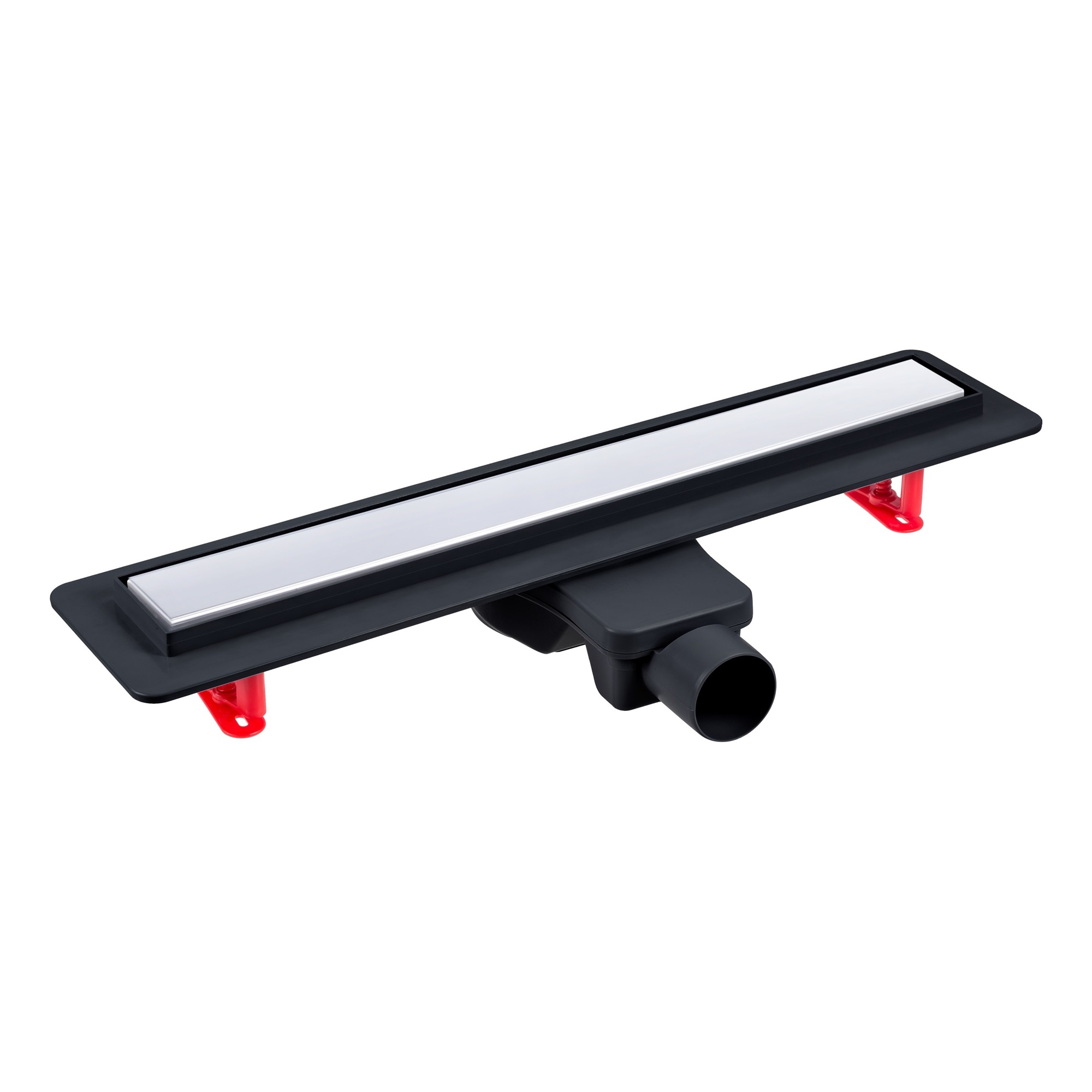 Желоб BERGES водосток напольный Optim Line 500, решетка нержавеющая сталь, хром глянец, S-сифон D50 H60 горизонтальный