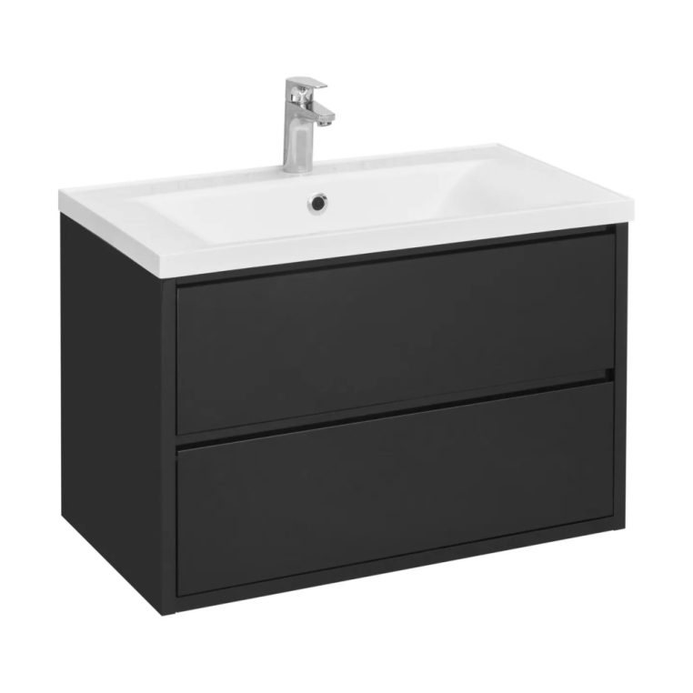 Тумба с раковиной Aquaton Римини 80 1A2267K3RN950 черный глянец