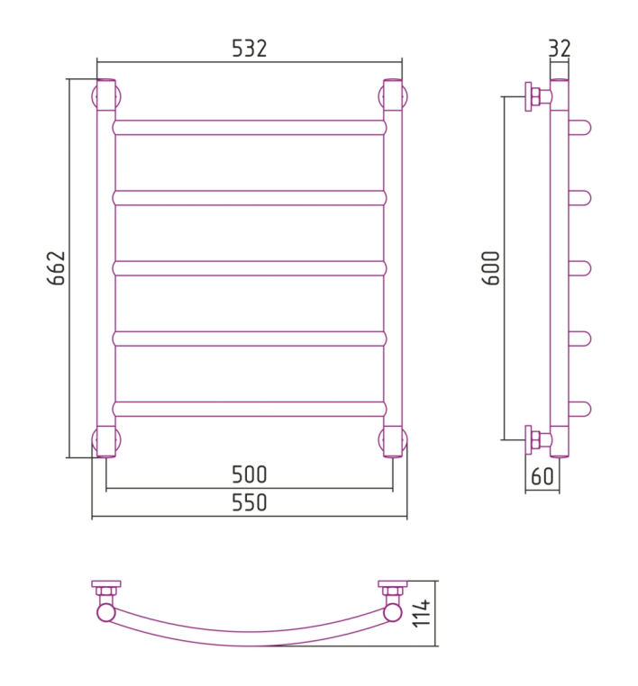 Полотенцесушитель водяной Сунержа Галант+ 55x66 05-0200-6050 бронза