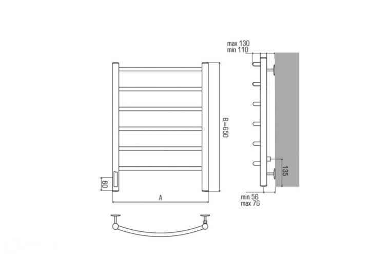 Электрический полотенцесушитель Terminus Классик П6 450х650 диммер слева (4630080268425)