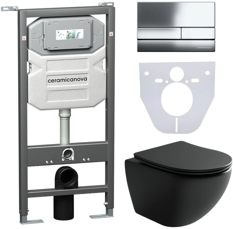 Инсталляция с унитазом и с кнопкой смыва Ceramica Nova CN4002MB_1002CH_1000