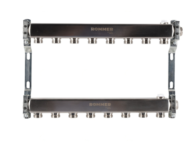 RMS-4401-000008 ROMMER Коллектор из нержавеющей стали для радиаторной разводки 8 вых.