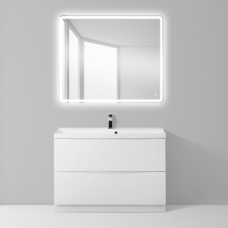 Комплект мебели BelBagno Marino 90 bianco lucido, напольная (MARINO-900-2C-PIA-BL-P+BB900/450-LV-MR-AST+SPC-MAR-900-600-LED-TCH)