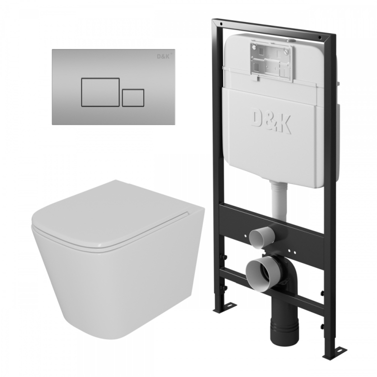Комплект унитаза с инсталляцией и с кнопкой смыва D&K Quadro DS1511604