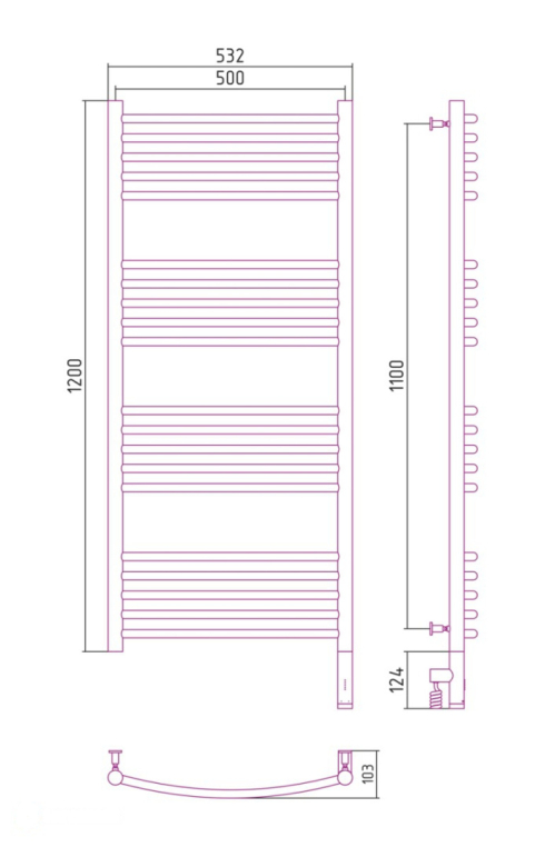 Электрический полотенцесушитель Сунержа Богема 3.0 выгнутая 1200x500 МЭМ Пр. темный титан муар (15-5803-1250)