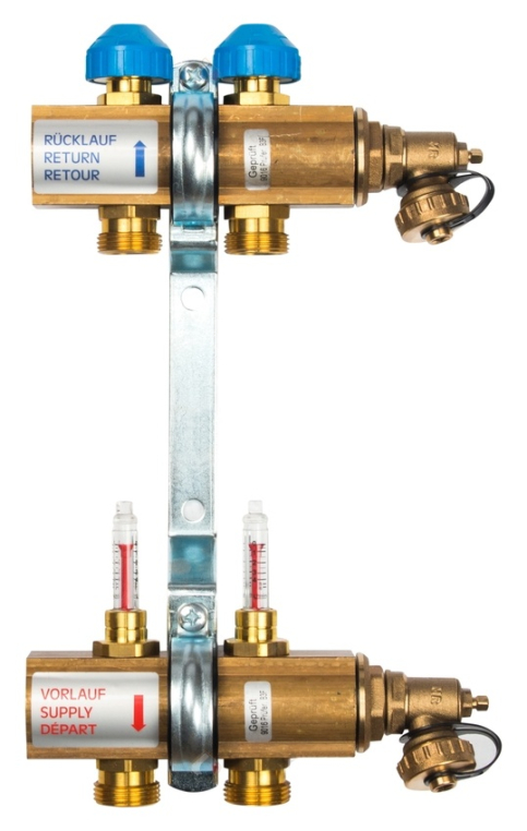 Коллектор для теплого пола из латуни с расходомерами Watts HKV/T-2 2 вых.