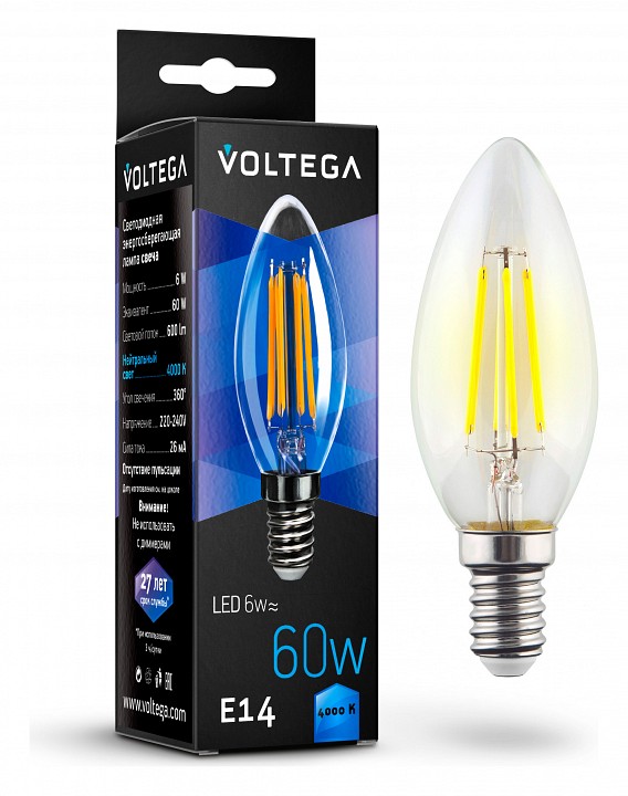 Лампа светодиодная Voltega Crystal E14 6Вт 4000K VG10-C1E14cold6W-F