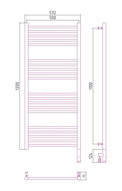 Электрический полотенцесушитель Сунержа Богема 3.0 прямая 1200x500 МЭМ Пр. матовый белый (30-5805-1250)