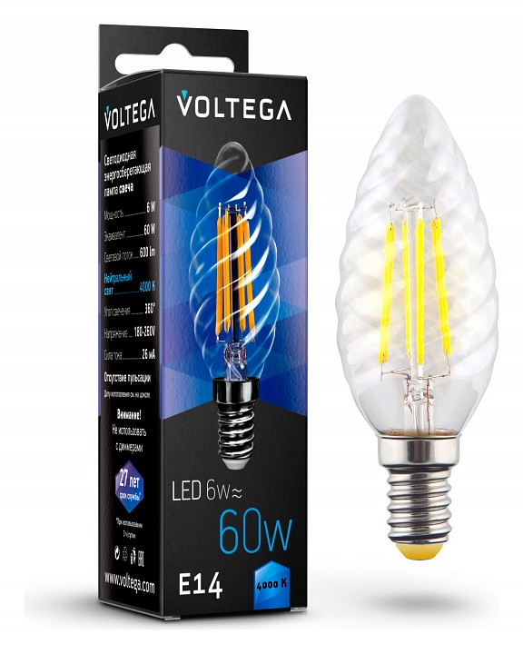 Лампа светодиодная Voltega Crystal E14 6Вт 4000K VG10-CC1E14cold6W-F