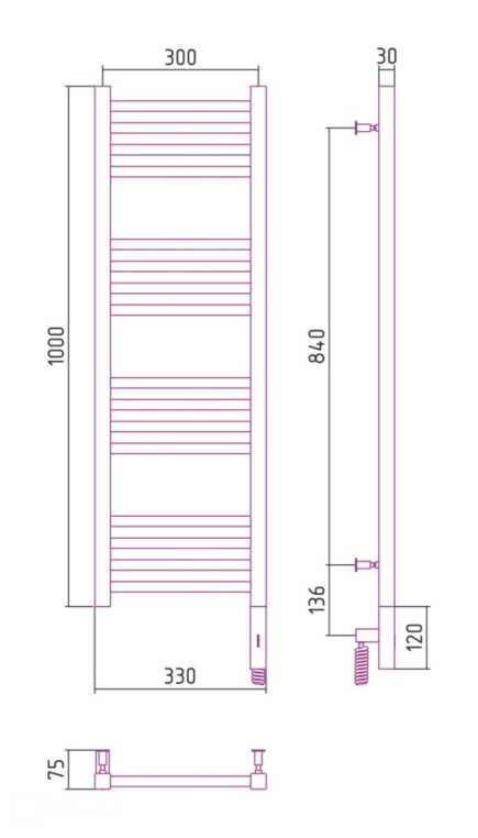 Электрический полотенцесушитель Сунержа Модус 3.0 1000x300 МЭМ Пр. матовый белый (30-5701-1030)