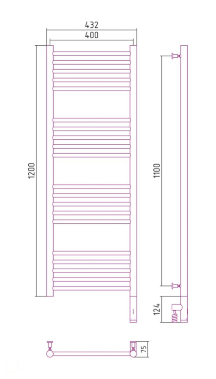 Электрический полотенцесушитель Сунержа Богема 3.0 прямая 1200x400 МЭМ Пр. матовый черный (31-5805-1240)