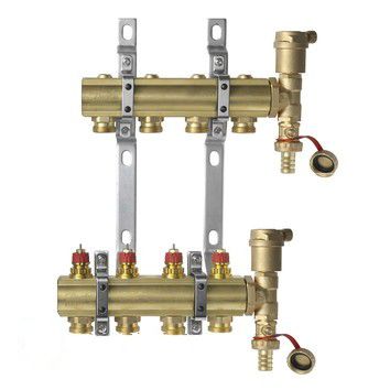 Комплект коллекторов Danfoss FHF-4 set из латуни с кронштейнами и воздухоотводчиками, 4 контура (088U0704)