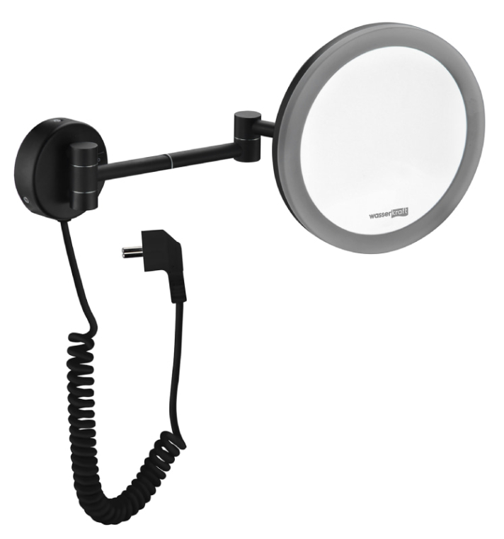 Зеркало WasserKraft K-1004BLACK с LED-подсветкой, 3-х кратным увеличением