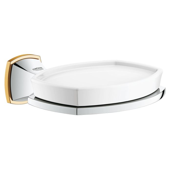 Мыльница керамическая с держателем Grohe Grandera (40628IG0), хром/золото